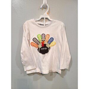 Three Sisters Shirt Boys 5 White Long Sleeve Applique Turkey Football Thanksgivi
